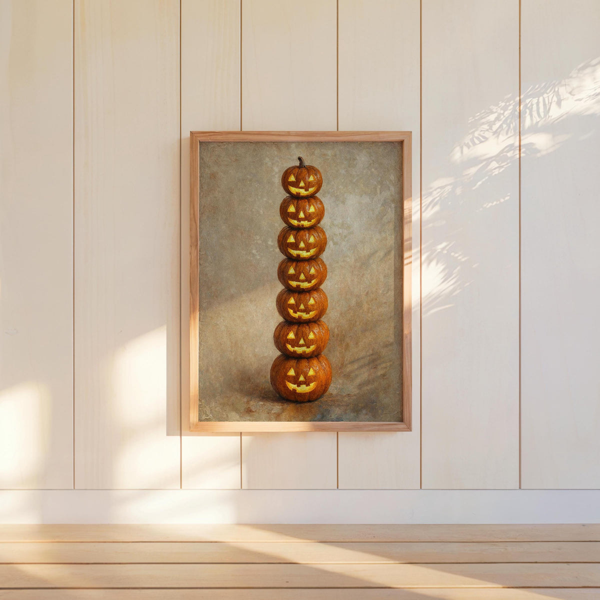 Jack O Lantern Pumpkin Totem Wall Art, Vintage Halloween Print, Funny Dark Academia Gift, Witchy Goth Decor, Still Life Painting