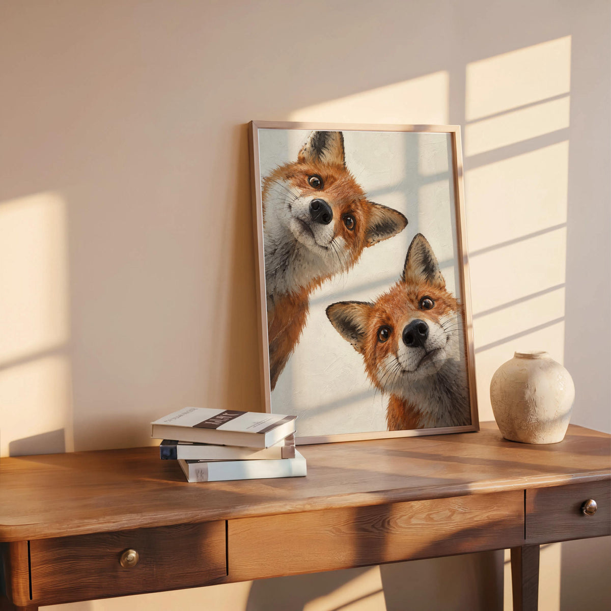 Curious Red Foxes Wall Art, Whimsical Fox Painting, Cute Autumn Print, Rustic Woodland Wildlife Gift, Forest Animal Nursery Decor