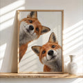 Curious Red Foxes Wall Art, Whimsical Fox Painting, Cute Autumn Print, Rustic Woodland Wildlife Gift, Forest Animal Nursery Decor