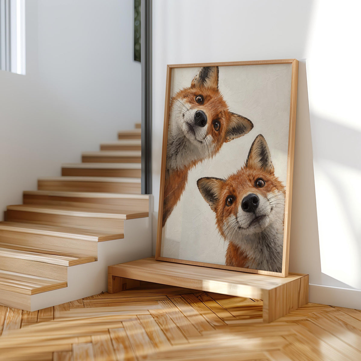 Curious Red Foxes Wall Art, Whimsical Fox Painting, Cute Autumn Print, Rustic Woodland Wildlife Gift, Forest Animal Nursery Decor