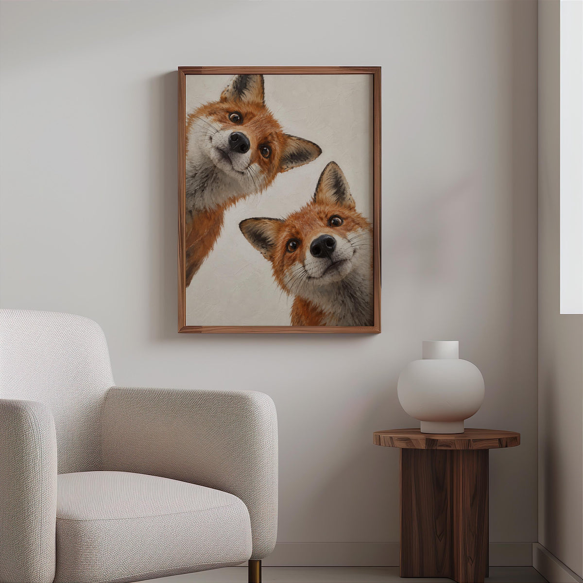Curious Red Foxes Wall Art, Whimsical Fox Painting, Cute Autumn Print, Rustic Woodland Wildlife Gift, Forest Animal Nursery Decor