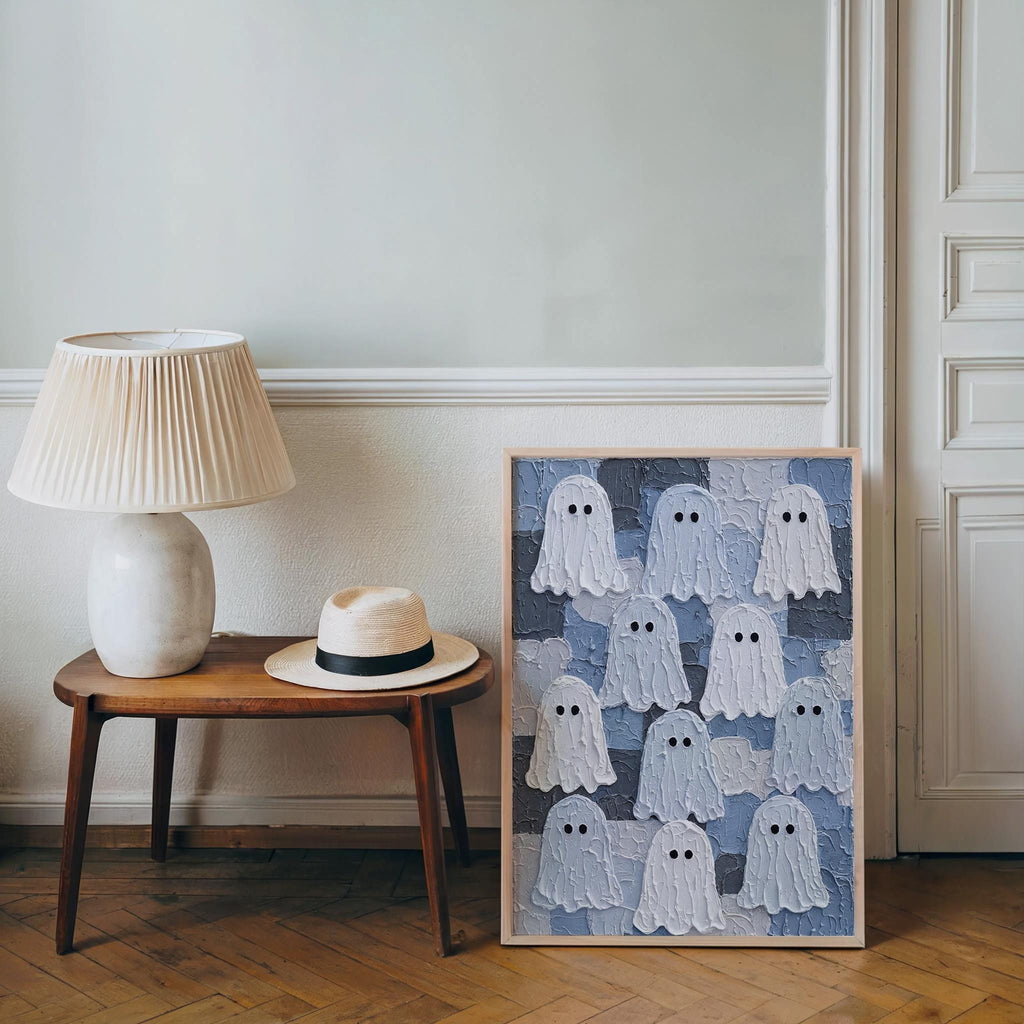 Ghost Gathering Wall Art, Dark Academia Halloween Decor, Moody Textured Painting, Spooky Season Print, Gothic Witchy Poster