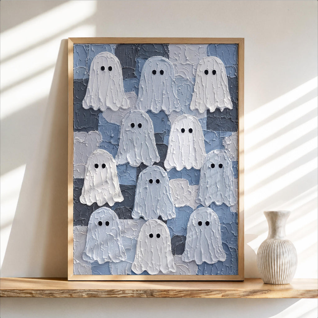 Ghost Gathering Wall Art, Dark Academia Halloween Decor, Moody Textured Painting, Spooky Season Print, Gothic Witchy Poster