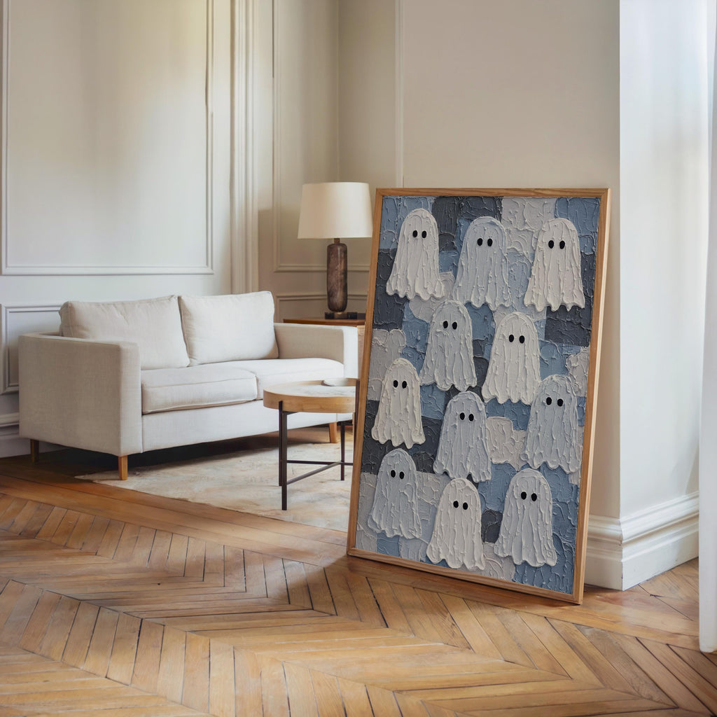 Ghost Gathering Wall Art, Dark Academia Halloween Decor, Moody Textured Painting, Spooky Season Print, Gothic Witchy Poster