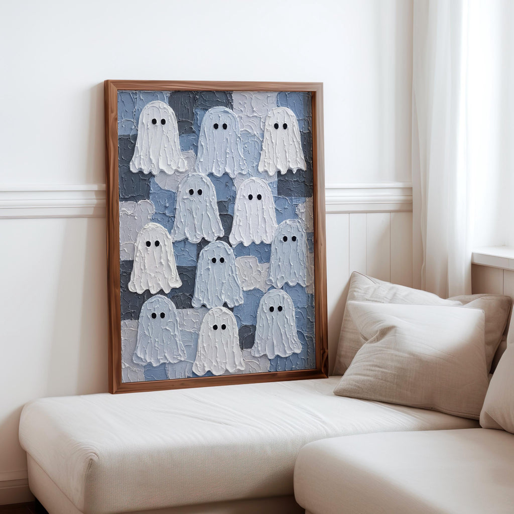 Ghost Gathering Wall Art, Dark Academia Halloween Decor, Moody Textured Painting, Spooky Season Print, Gothic Witchy Poster
