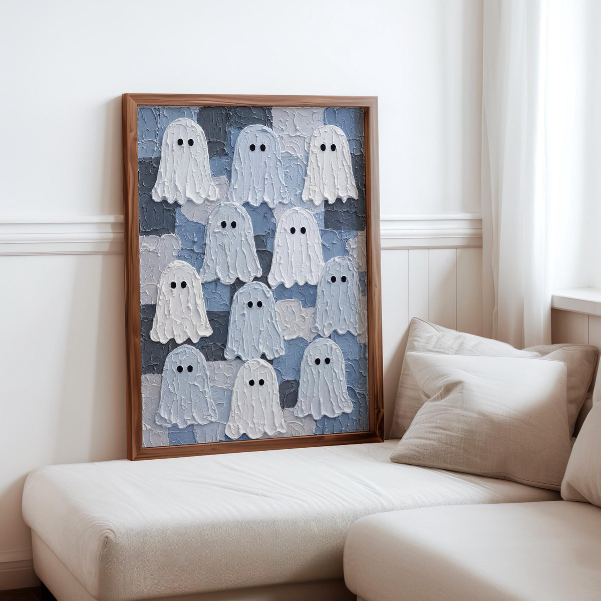 Ghost Gathering Wall Art, Dark Academia Halloween Decor, Moody Textured Painting, Spooky Season Print, Gothic Witchy Poster