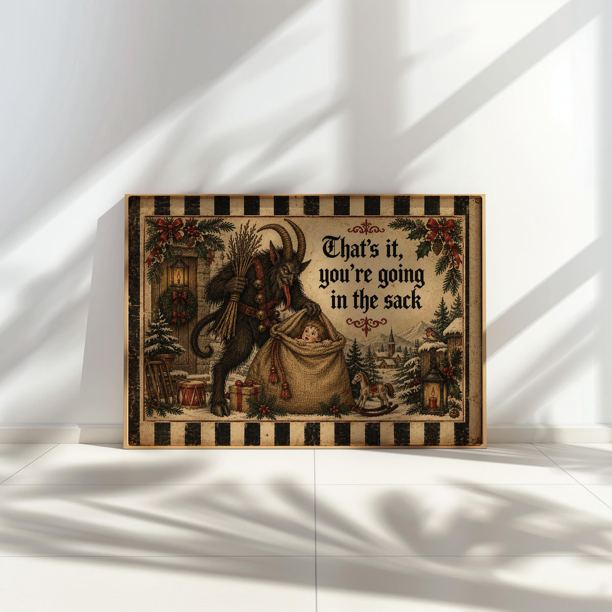 Krampus Christmas Wall Art, Funny Creepy Print, German Folklore Poster, Gothic Xmas Decor, Holiday Season Cross Stitch