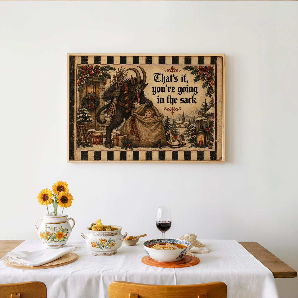 Krampus Christmas Wall Art, Funny Creepy Print, German Folklore Poster, Gothic Xmas Decor, Holiday Season Cross Stitch