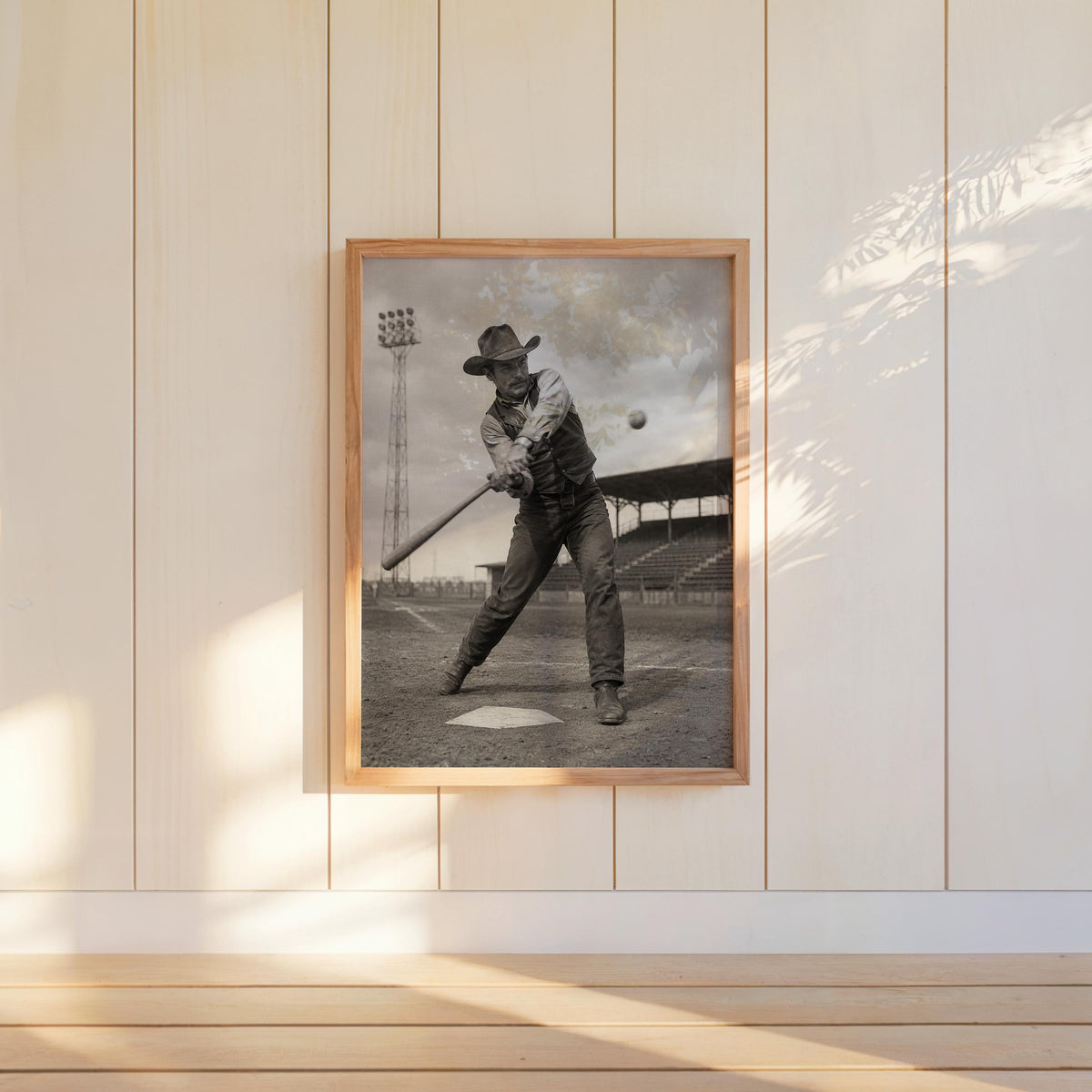Cowboy Baseball Wall Art, Surreal Vintage Sports Photography, Western Americana Print, Funny Baseball Gift, Boys Room Decor