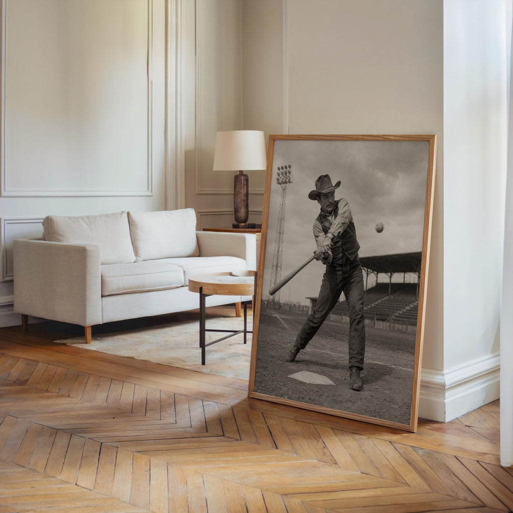 Cowboy Baseball Wall Art, Surreal Vintage Sports Photography, Western Americana Print, Funny Baseball Gift, Boys Room Decor