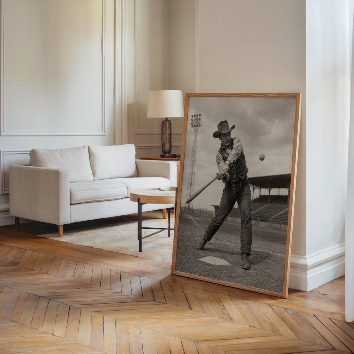 Cowboy Baseball Wall Art, Surreal Vintage Sports Photography, Western Americana Print, Funny Baseball Gift, Boys Room Decor