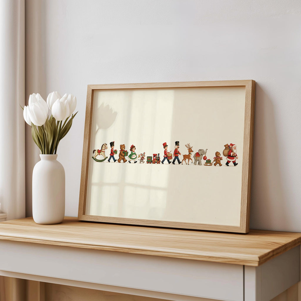 Vintage Christmas Toy Parade Wall Art, Nutcracker Toy Soldier Storybook Illustration, Nursery Xmas Print, Winter Holiday Kids Decor