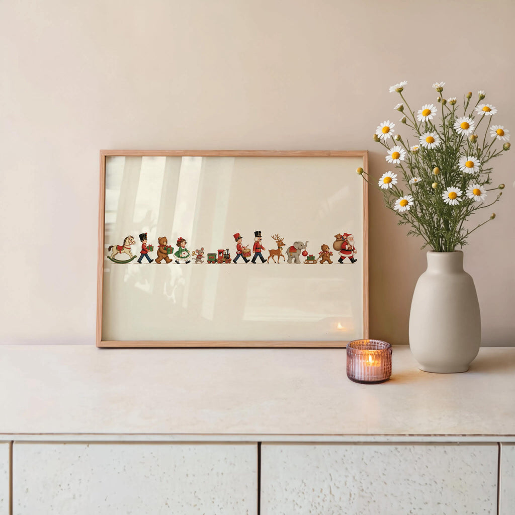 Vintage Christmas Toy Parade Wall Art, Nutcracker Toy Soldier Storybook Illustration, Nursery Xmas Print, Winter Holiday Kids Decor