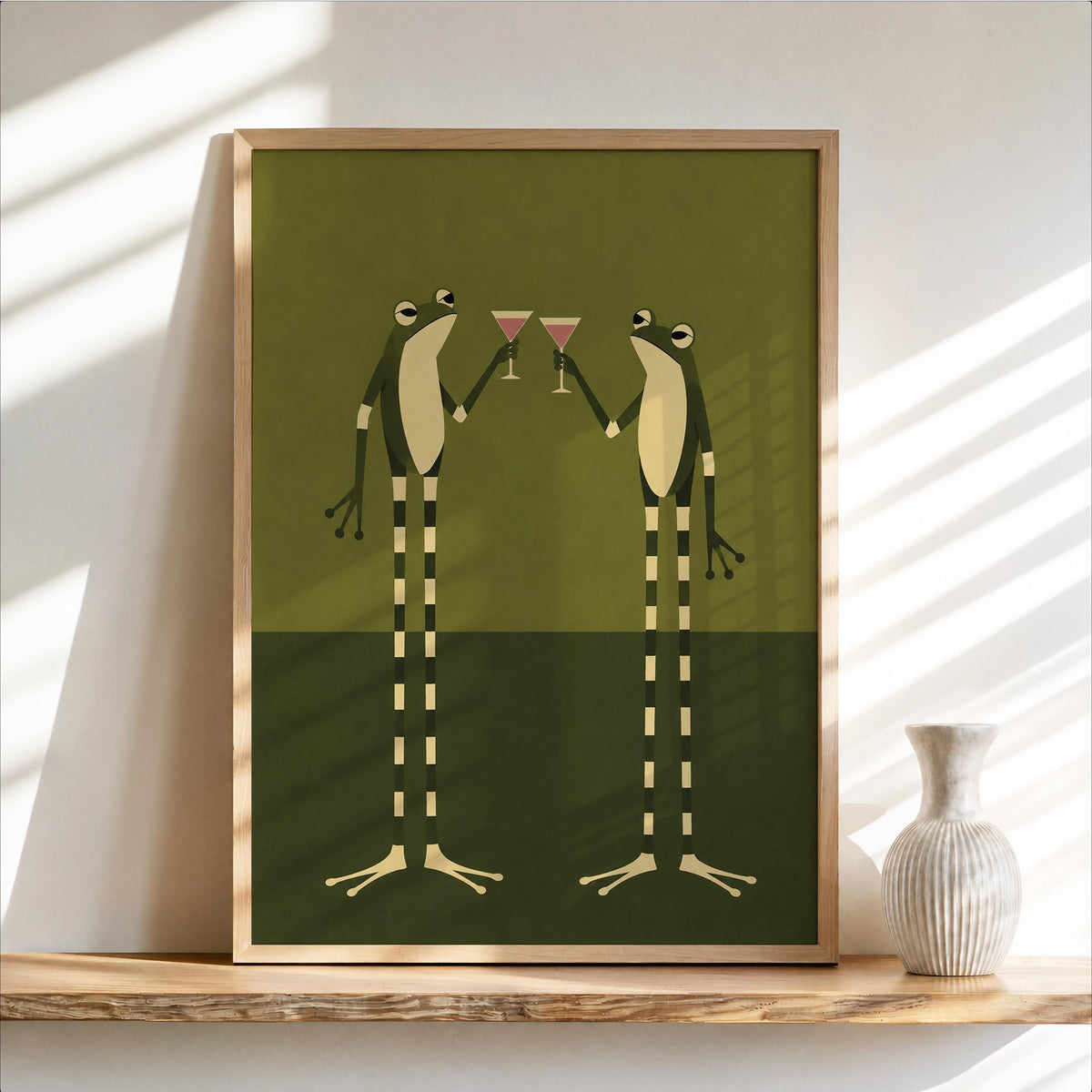 Frog Martini Toast Print, Vintage Green Frogs Wall Art, Quirky Cocktail Decor, Retro Animal Illustration, Retro Abstract Poster
