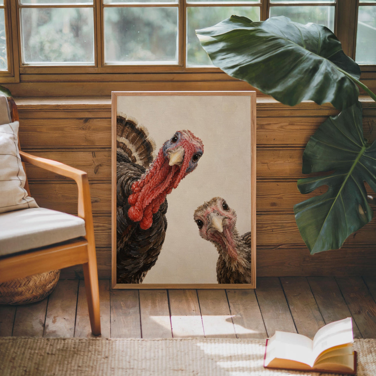 Funny Turkey Print, Thanksgiving Wall Art, Vintage Turkeys Couple Poster, Rustic Farmhouse Decor, Autumn Kitchen Art, Bird Lover Gift