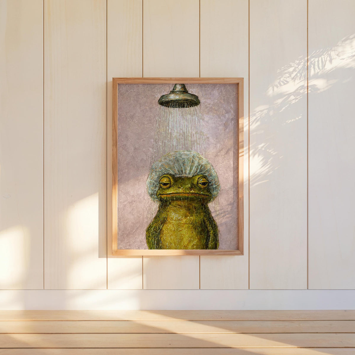 Funny Shower Frog Wall Art, Vintage Bathroom Poster, Grumpy Frog Illustration, Retro Animal Decor, Quirky Restroom Print, Kids Decor
