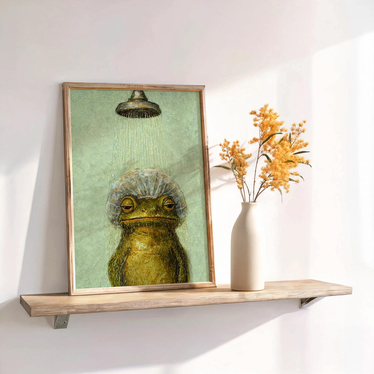 Funny Shower Frog Wall Art, Vintage Bathroom Poster, Grumpy Frog Illustration, Retro Animal Decor, Quirky Restroom Print, Kids Decor