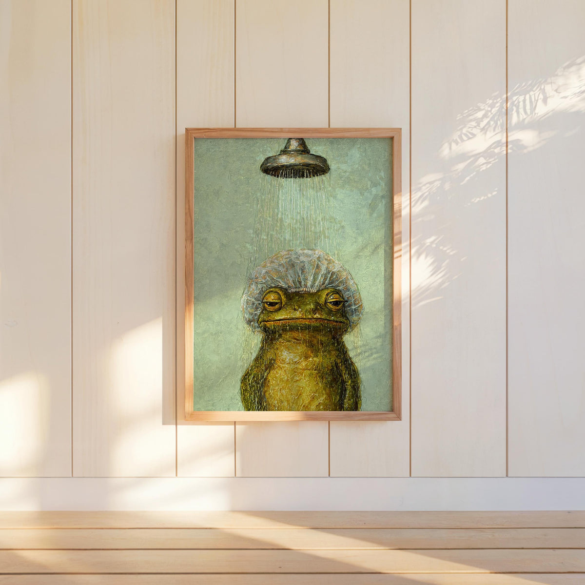 Funny Shower Frog Wall Art, Vintage Bathroom Poster, Grumpy Frog Illustration, Retro Animal Decor, Quirky Restroom Print, Kids Decor