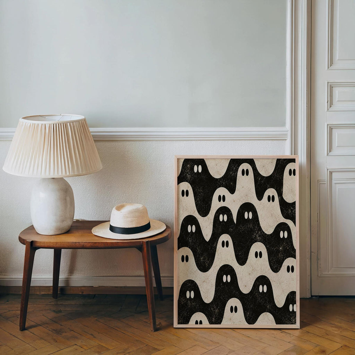 Ghost Pattern Print, Black and White Halloween Wall Art, Repeating Spooky Poster, Cute Funny Gothic Decor, Dark Academia Gift