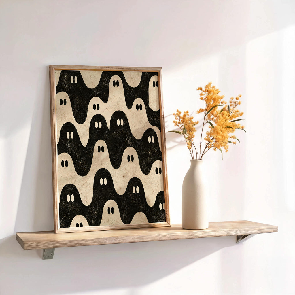 Ghost Pattern Print, Black and White Halloween Wall Art, Repeating Spooky Poster, Cute Funny Gothic Decor, Dark Academia Gift