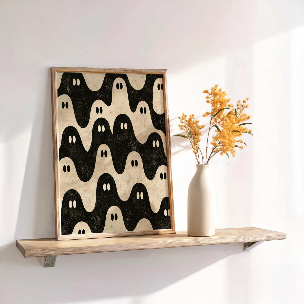 Ghost Pattern Print, Black and White Halloween Wall Art, Repeating Spooky Poster, Cute Funny Gothic Decor, Dark Academia Gift