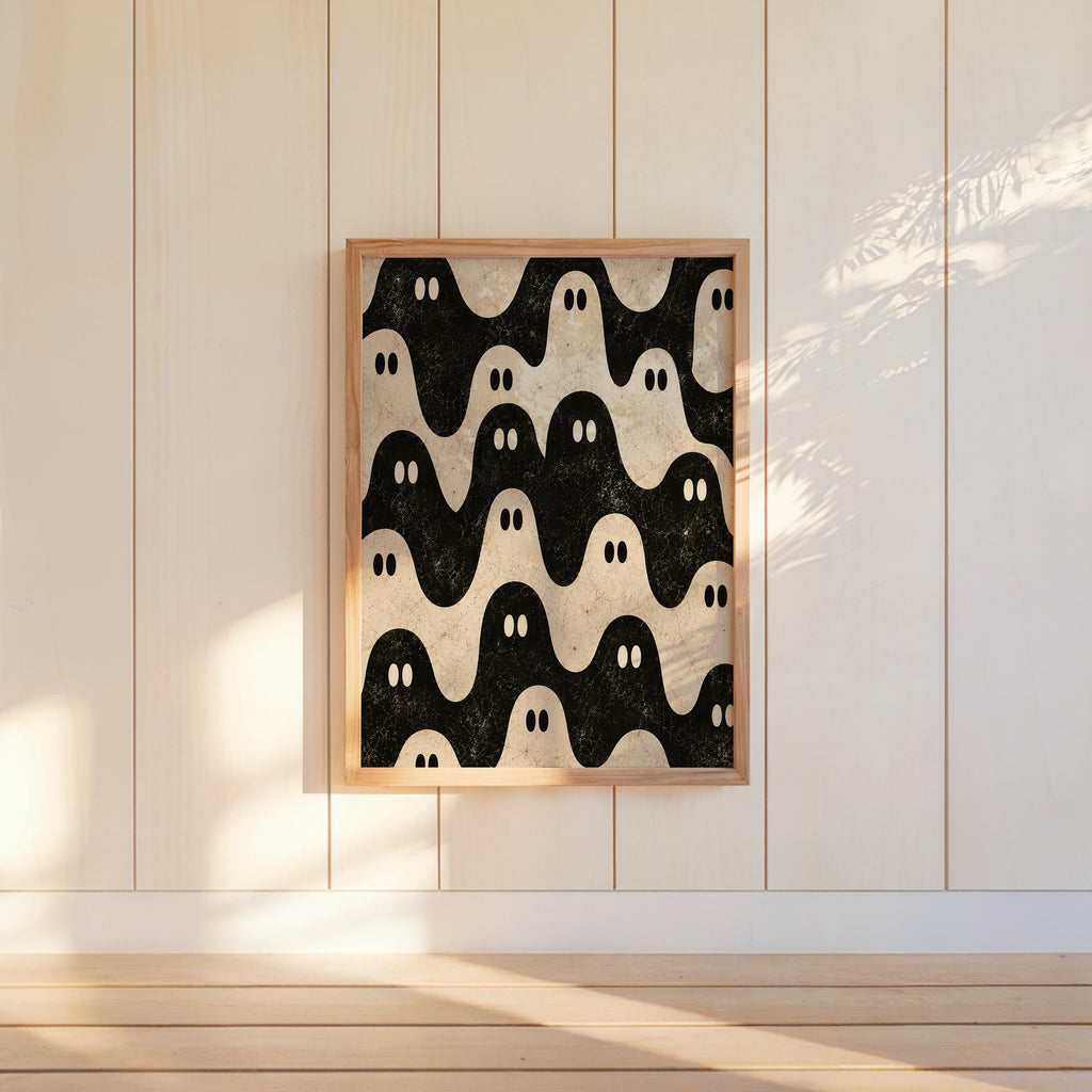 Ghost Pattern Print, Black and White Halloween Wall Art, Repeating Spooky Poster, Cute Funny Gothic Decor, Dark Academia Gift