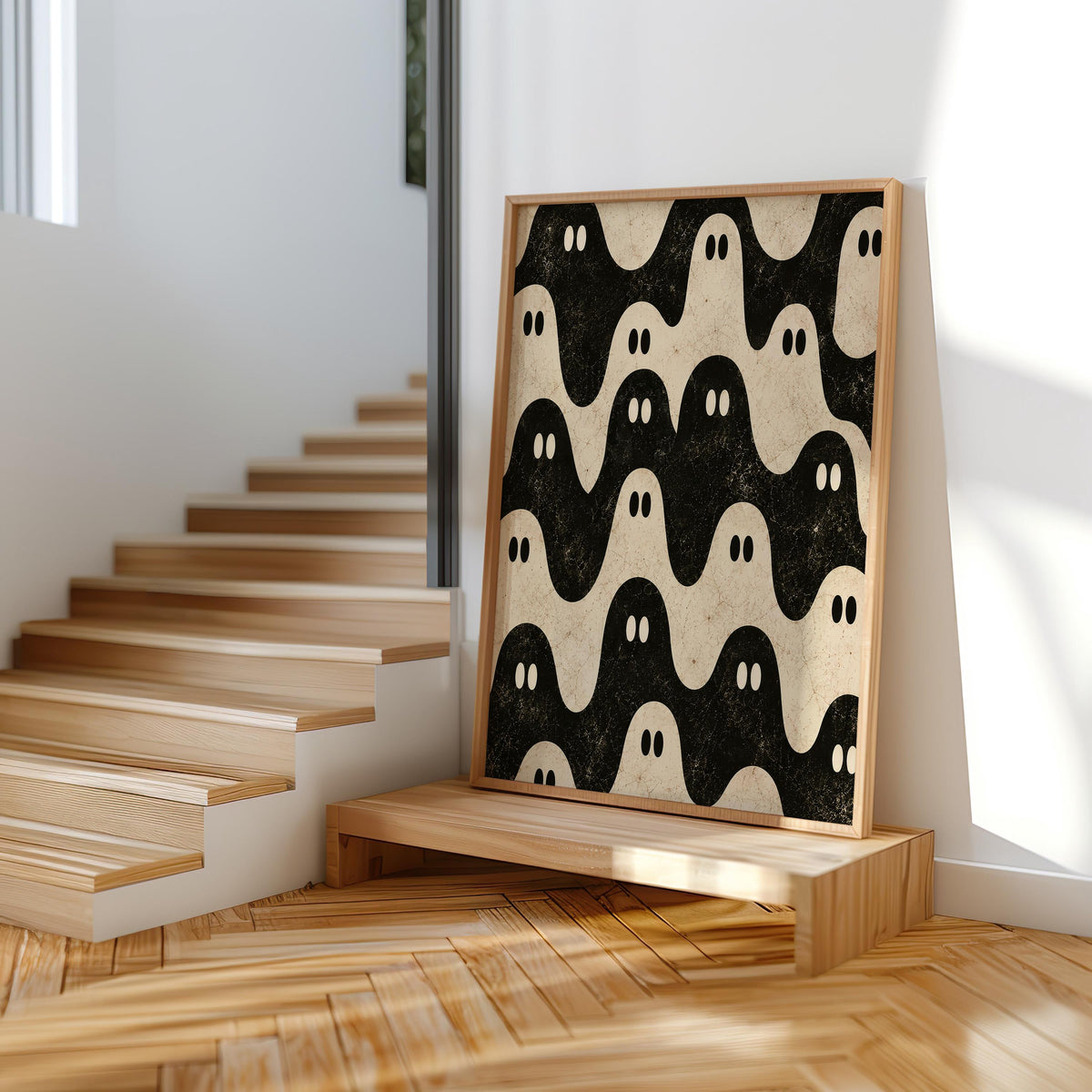 Ghost Pattern Print, Black and White Halloween Wall Art, Repeating Spooky Poster, Cute Funny Gothic Decor, Dark Academia Gift