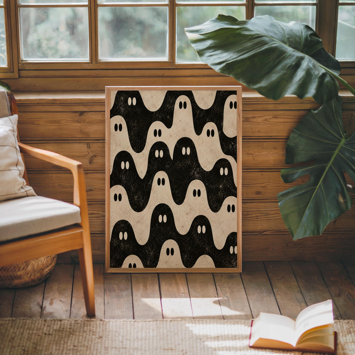 Ghost Pattern Print, Black and White Halloween Wall Art, Repeating Spooky Poster, Cute Funny Gothic Decor, Dark Academia Gift