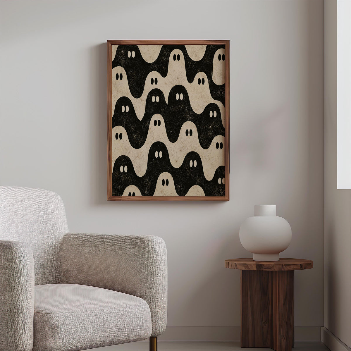 Ghost Pattern Print, Black and White Halloween Wall Art, Repeating Spooky Poster, Cute Funny Gothic Decor, Dark Academia Gift