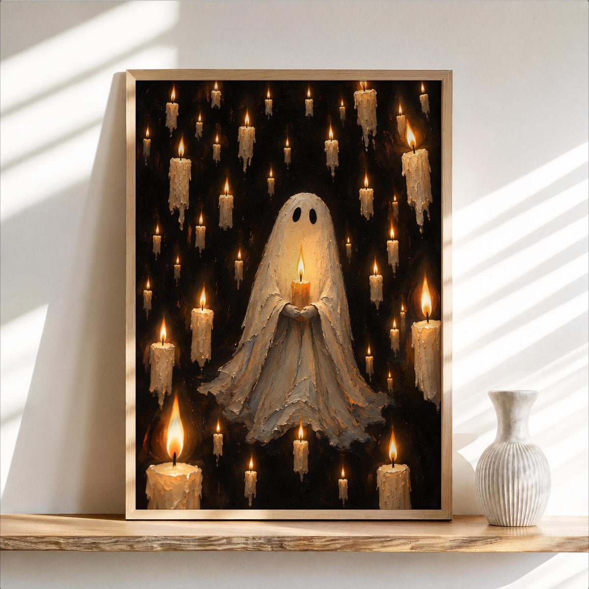Ghost Holding Candle Print, Haunted Halloween Decor, Gothic Home Accent, Occult Wall Art, Moody Candlelight Poster, Macabre Vintage Style