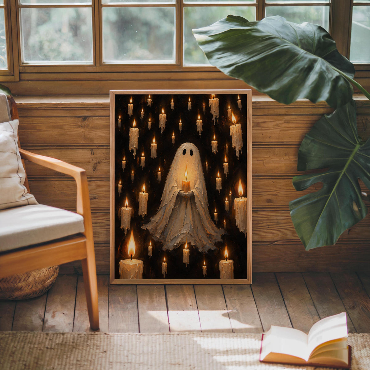 Ghost Holding Candle Print, Haunted Halloween Decor, Gothic Home Accent, Occult Wall Art, Moody Candlelight Poster, Macabre Vintage Style