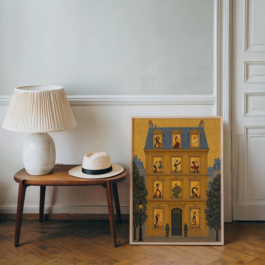 Dance House Poster, Vintage Dancing Wall Art, French Apartment Illustration, Ballroom & Ballet Decor, Retro European Street Scene Print