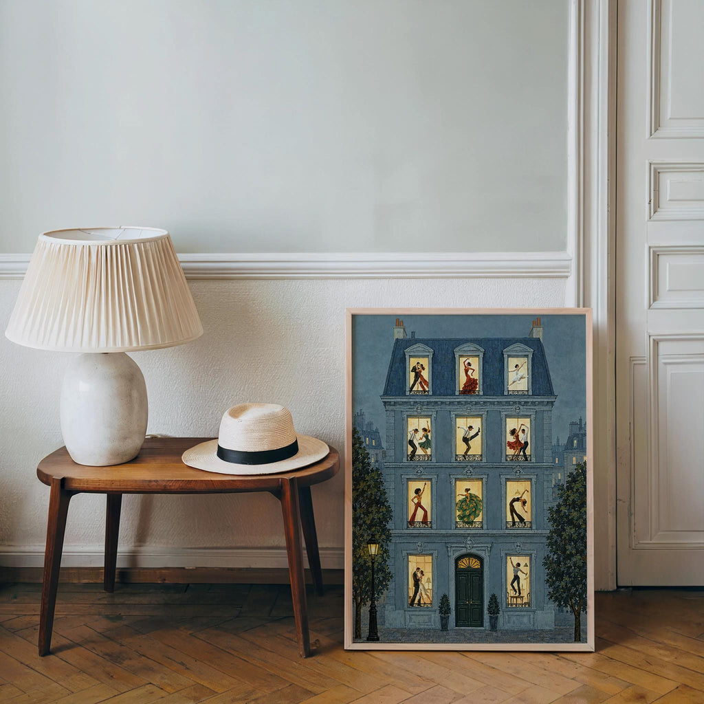 Dance House Poster, Vintage Dancing Wall Art, French Apartment Illustration, Ballroom & Ballet Decor, Retro European Street Scene Print