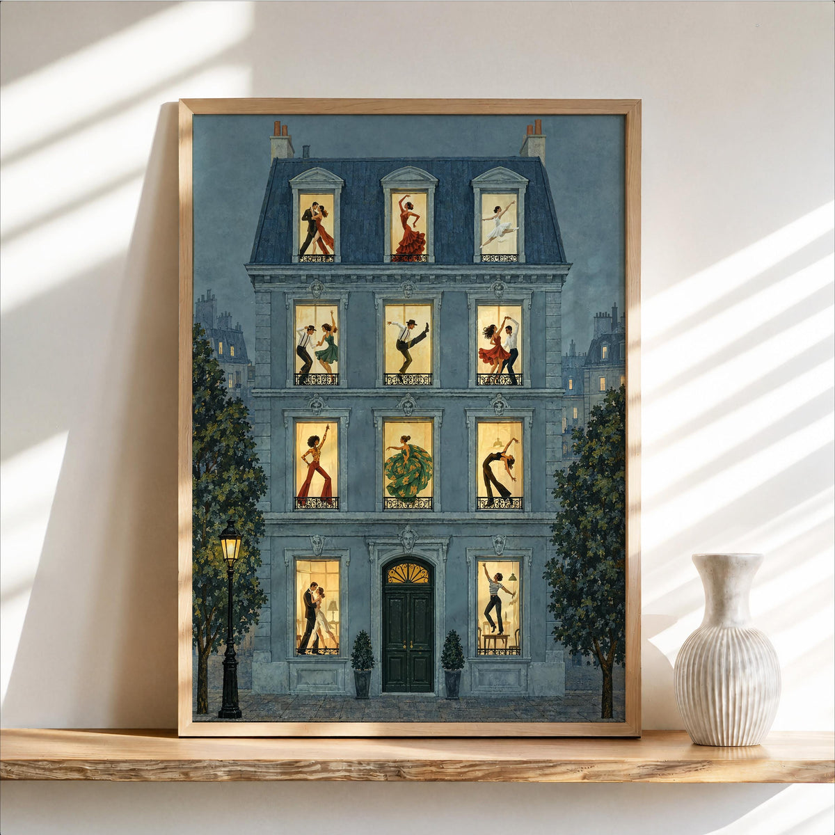Dance House Poster, Vintage Dancing Wall Art, French Apartment Illustration, Ballroom & Ballet Decor, Retro European Street Scene Print