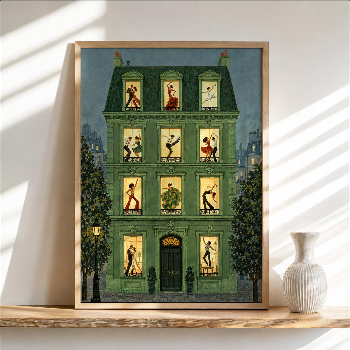 Dance House Poster, Vintage Dancing Wall Art, French Apartment Illustration, Ballroom & Ballet Decor, Retro European Street Scene Print