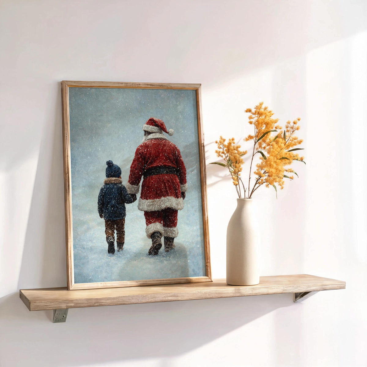 Black Santa & Boy Print, African American Christmas Illustration, Father Son Holiday Art, Afrocentric Winter Decor, Xmas Painting