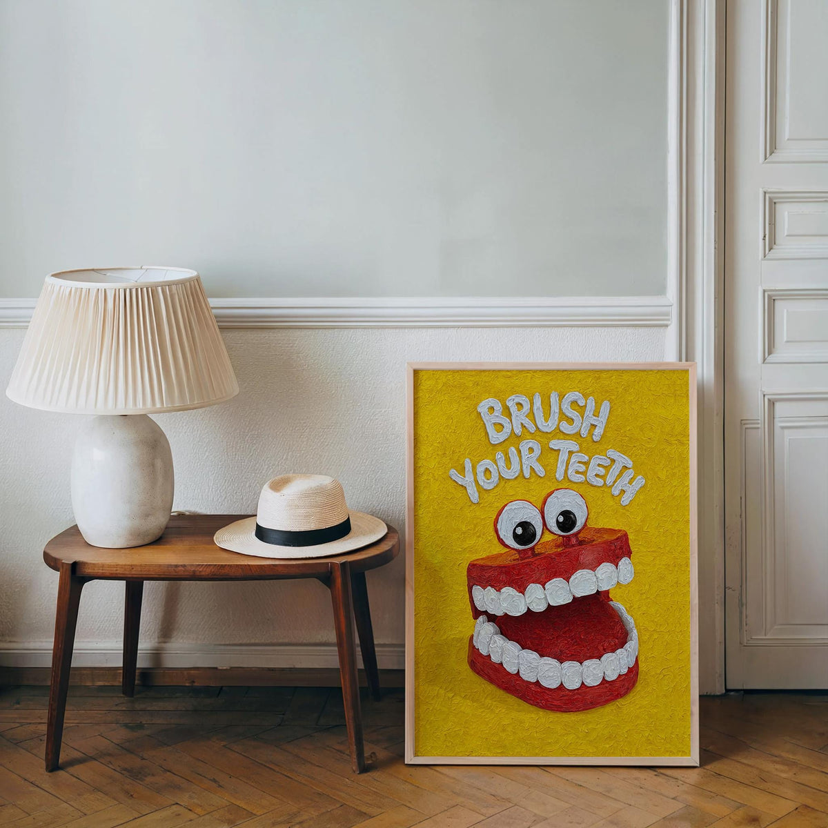 Brush Your Teeth Poster, Funny Kids Bathroom Wall Art, Retro Toothbrush Illustration, Playful Dental Decor, Quirky Dentist Gift