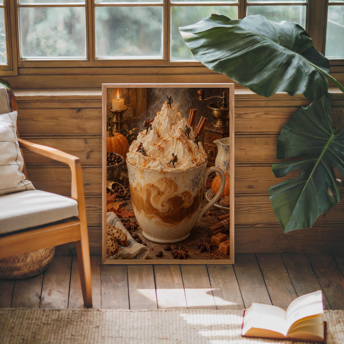 Pumpkin Spice Latte Print, Tiny Hikers Wall Decor, Fall Coffee Poster, Autumn Kitchen Art, Cozy Iced Coffee Cafe Home Decoration