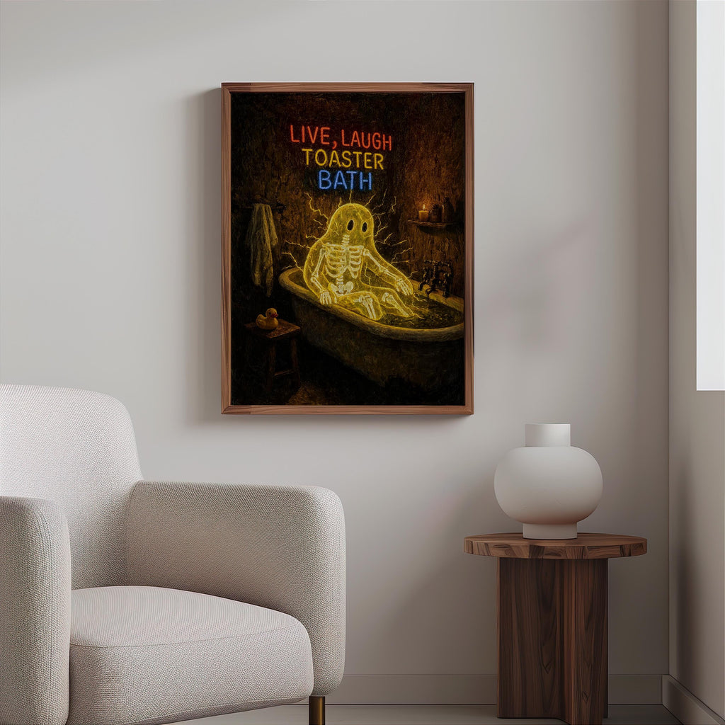 Funny Ghost Bathroom Print, Live Laugh Toaster Bath Poster, Gothic Halloween Wall Art, Spooky Bathtub Decor, Quirky Guest Bath Gift