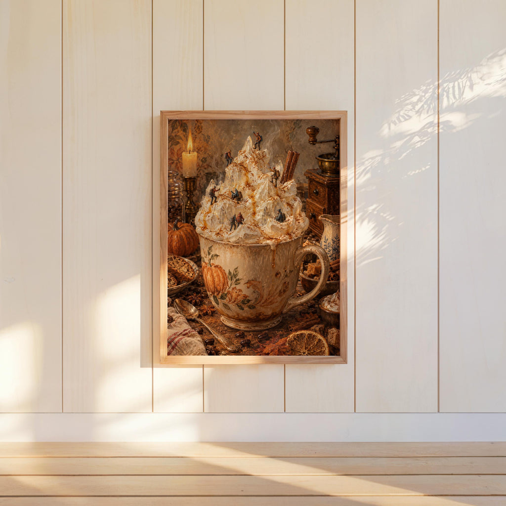 Pumpkin Spice Latte Halloween Print, Miniature Witches Wall Art, Cozy Fall Coffee Poster, Spooky Autumn Kitchen Decor, Tiny People Gift