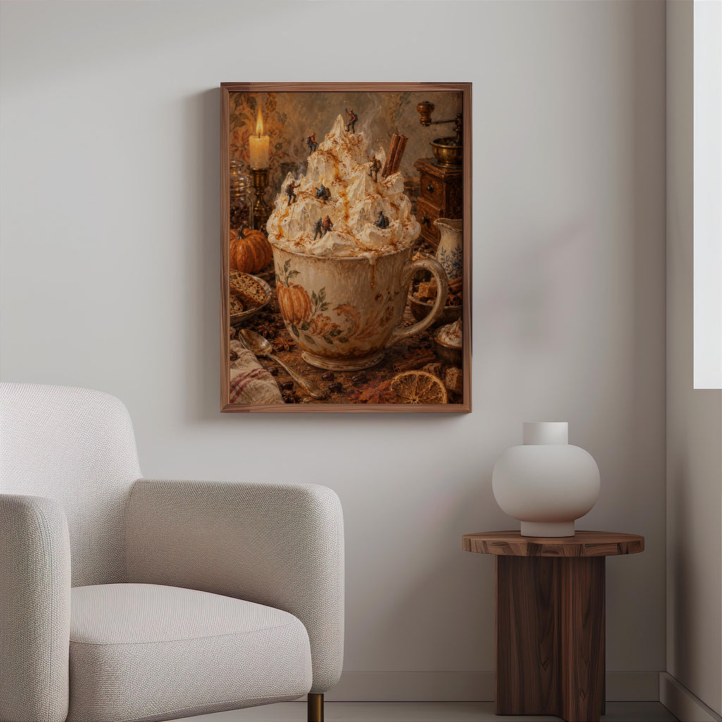 Pumpkin Spice Latte Halloween Print, Miniature Witches Wall Art, Cozy Fall Coffee Poster, Spooky Autumn Kitchen Decor, Tiny People Gift