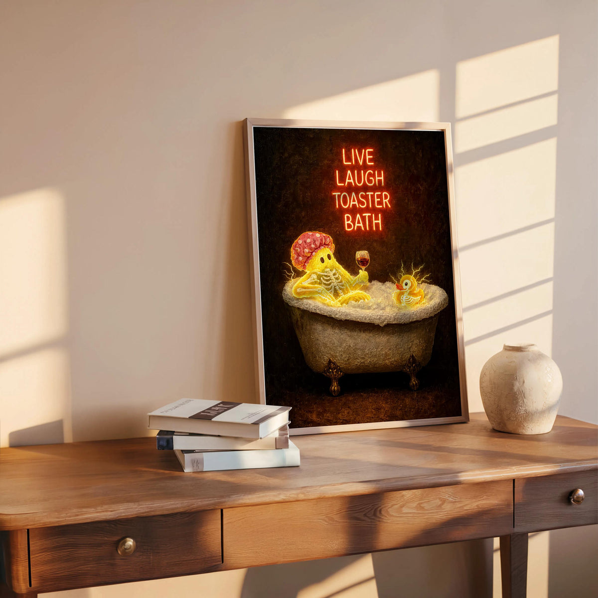 Funny Ghost Bathtub Print, Live Laugh Toaster Bath Wall Art, Halloween Bathroom Poster, Gothic Decor, Quirky Ghost Gift
