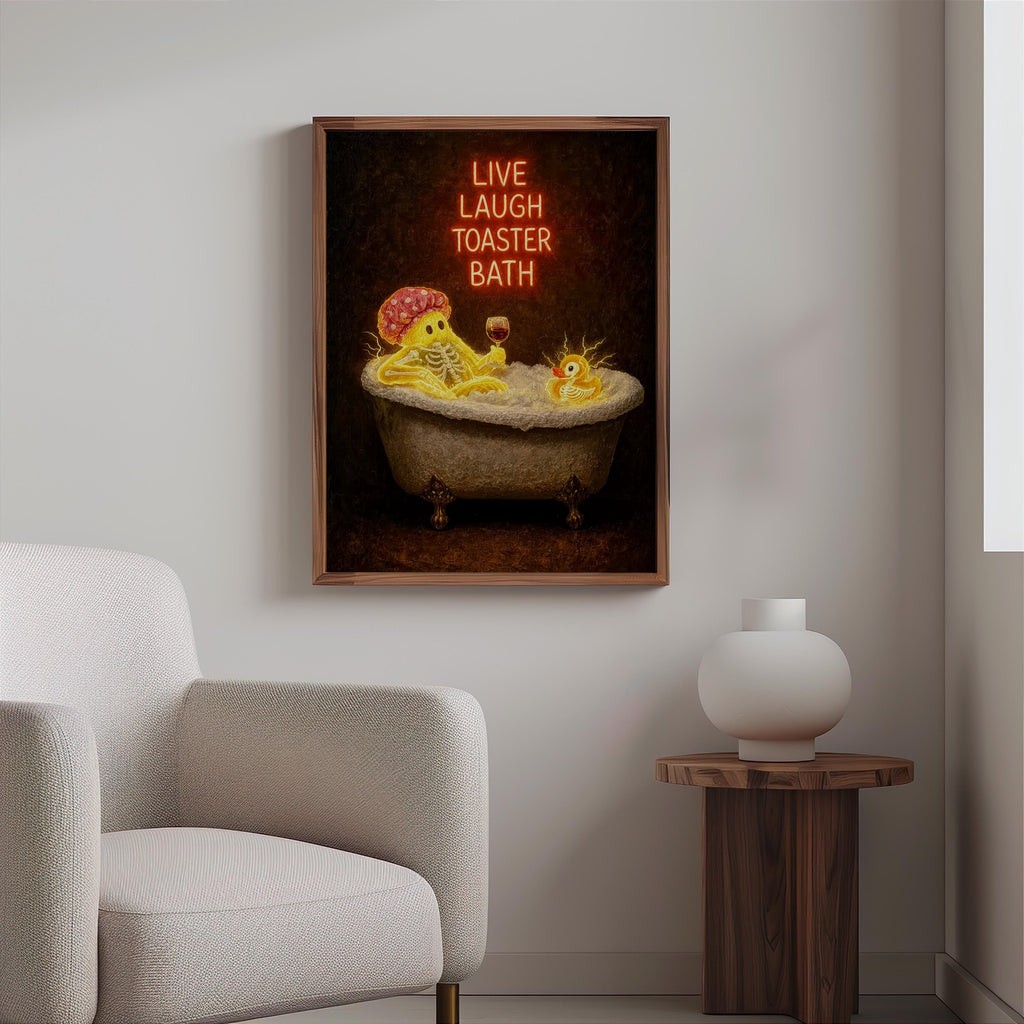 Funny Ghost Bathtub Print, Live Laugh Toaster Bath Wall Art, Halloween Bathroom Poster, Gothic Decor, Quirky Ghost Gift
