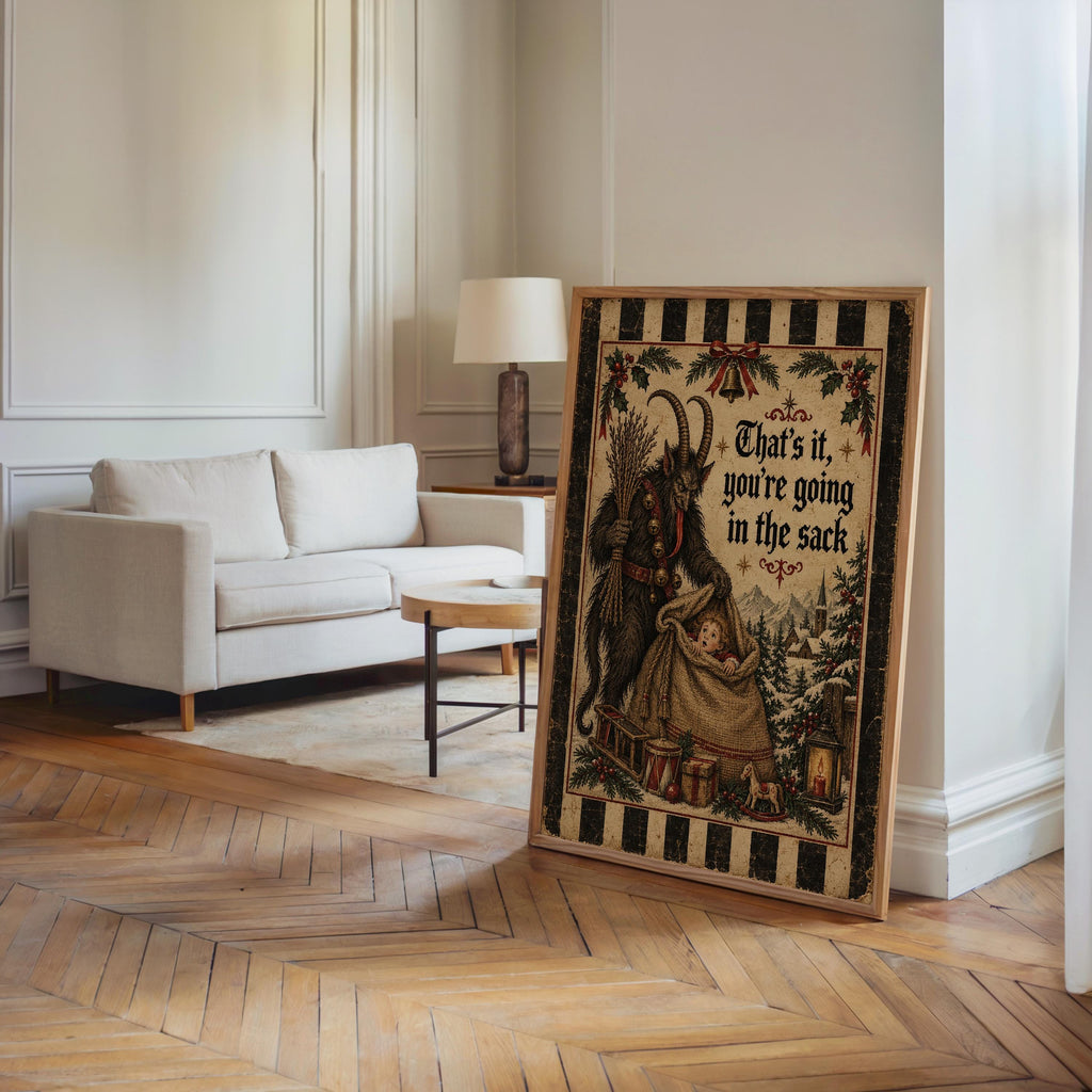 Funny Krampus Wall Art, Christmas Folklore Poster, Folk Textile Illustration, Cozy Winter Decor, Naughty German Holiday Gift