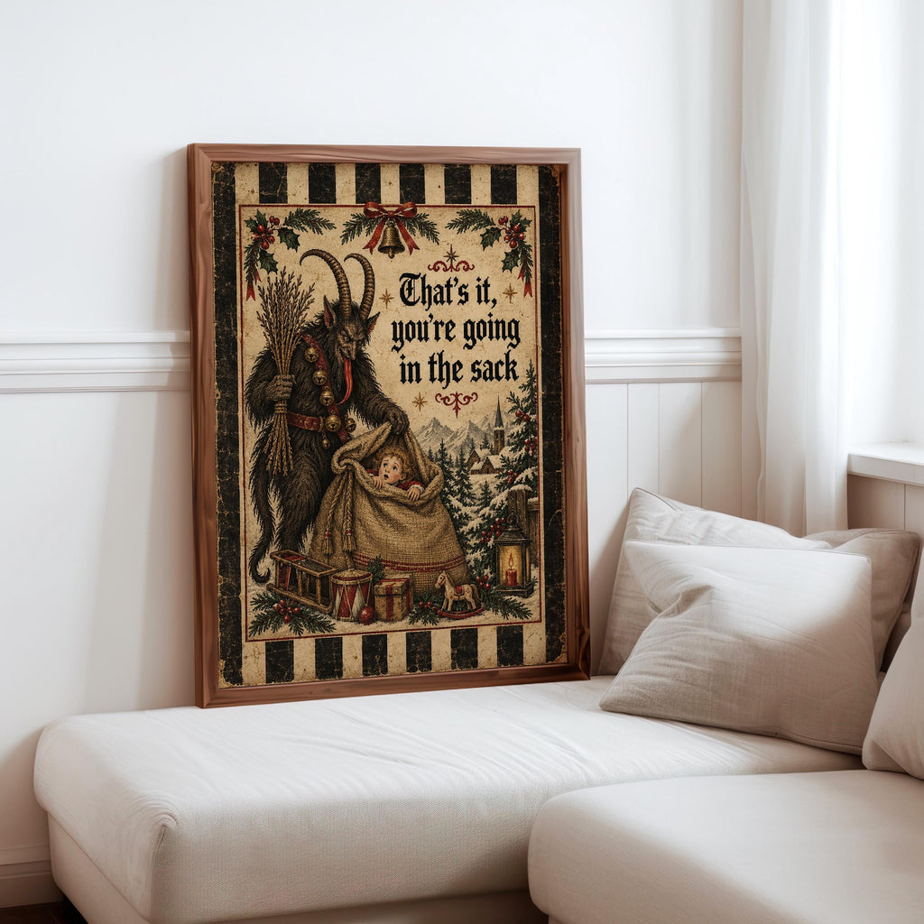 Funny Krampus Wall Art, Christmas Folklore Poster, Folk Textile Illustration, Cozy Winter Decor, Naughty German Holiday Gift