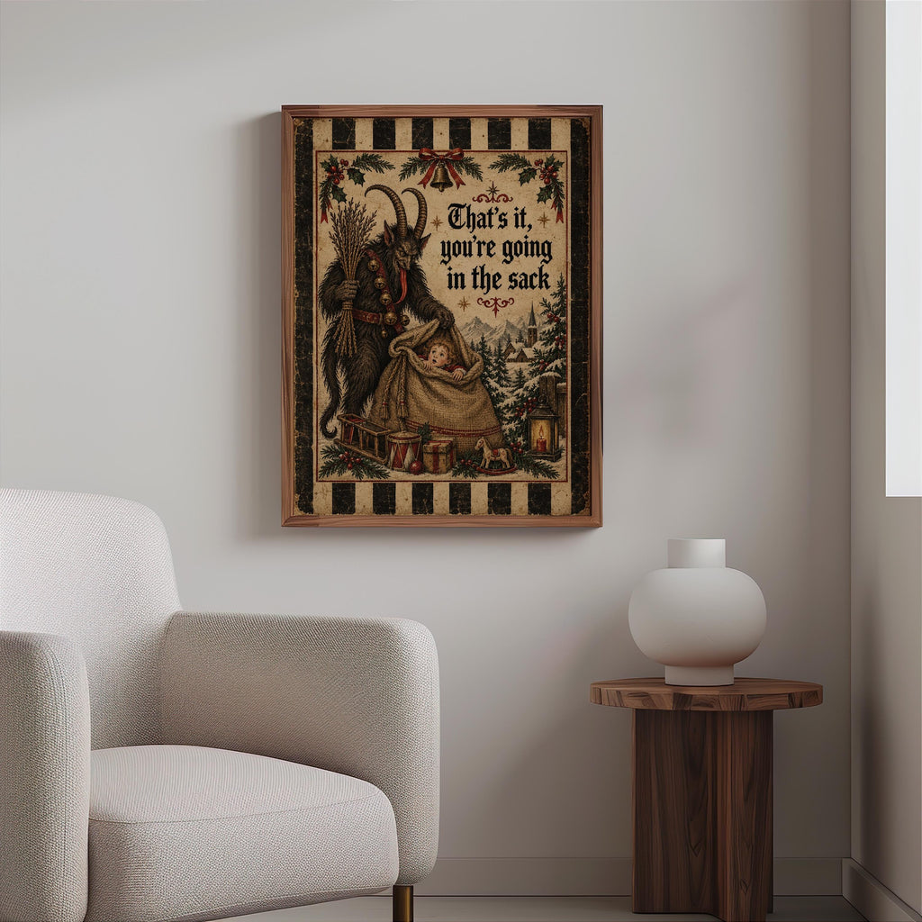 Funny Krampus Wall Art, Christmas Folklore Poster, Folk Textile Illustration, Cozy Winter Decor, Naughty German Holiday Gift