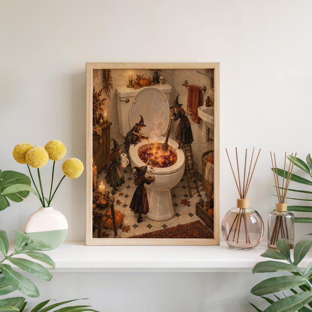 Witch Toilet Cauldron Print, Gothic Halloween Bathroom Wall Art, Funny Spooky Magic Poster, Witchy Decor, Occult Housewarming Gift