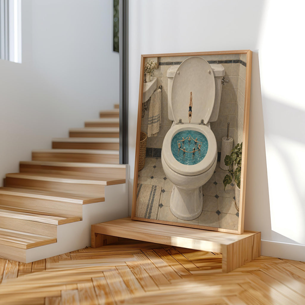 Synchronized Swimmers Toilet Print, Funny Bathroom Wall Art, Vintage Swimming Pool Illustration, Quirky Restroom Decor, Diving Poster