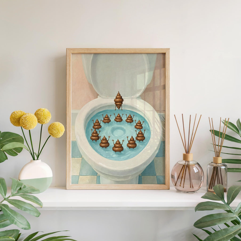 Funny Poop Toilet Print, Bathroom Humor Wall Art, Poop Emoji Divers Poster, Quirky Toilet Decor, Novelty Gift