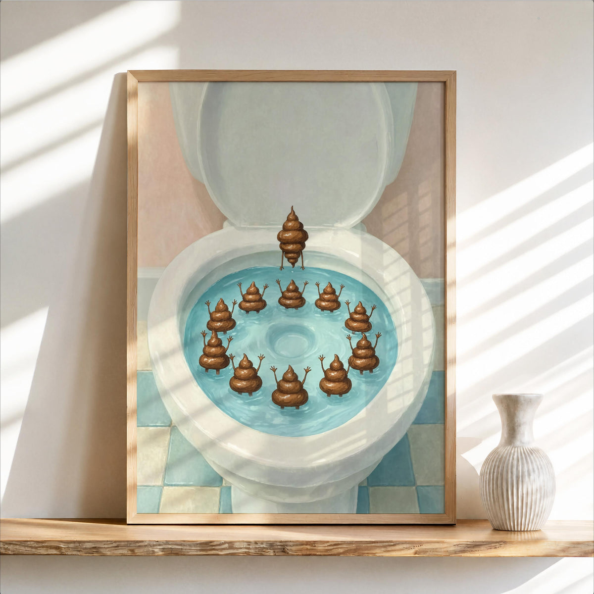 Funny Poop Toilet Print, Bathroom Humor Wall Art, Poop Emoji Divers Poster, Quirky Toilet Decor, Novelty Gift